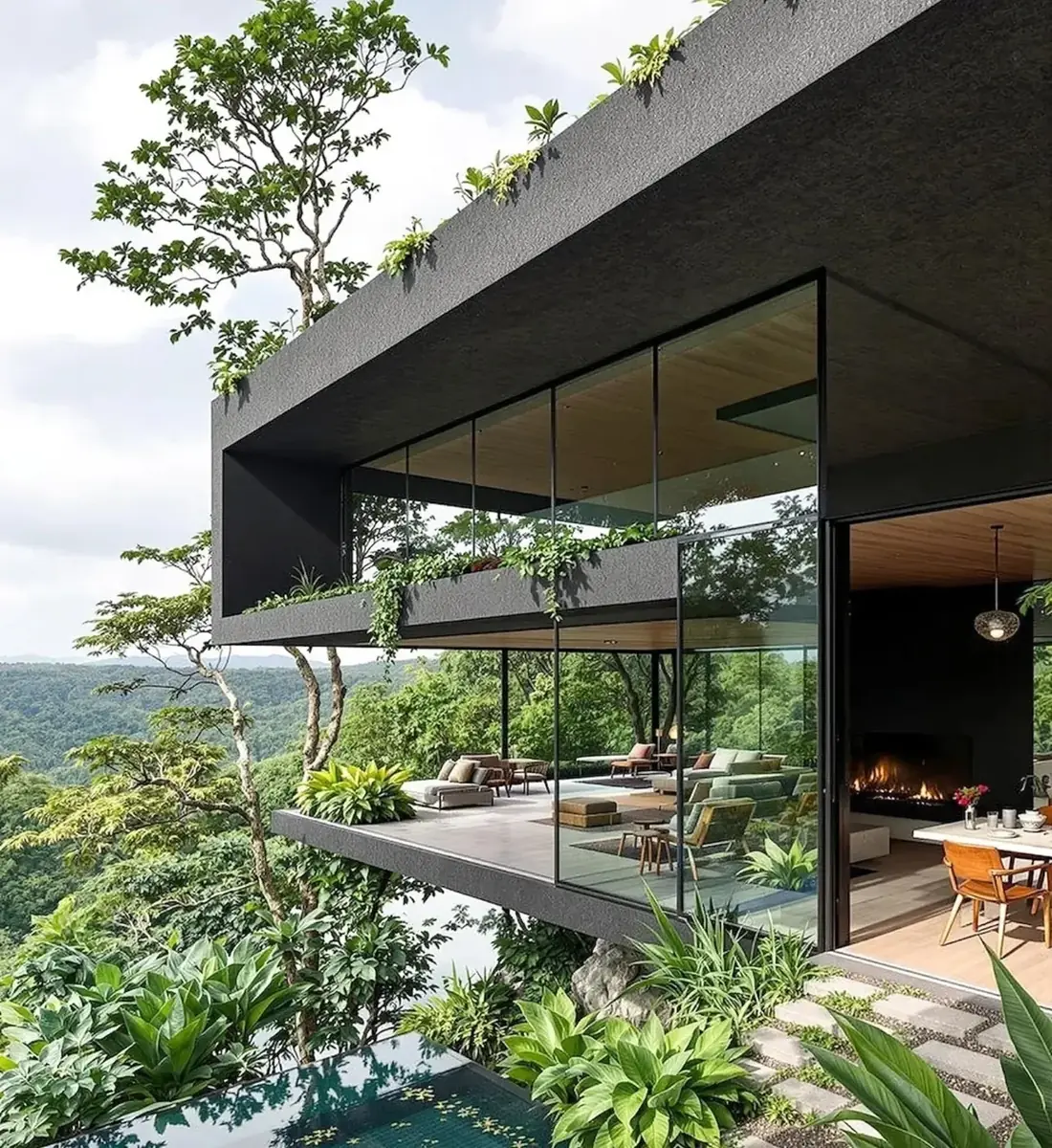Villa en voladizo con vista al valle